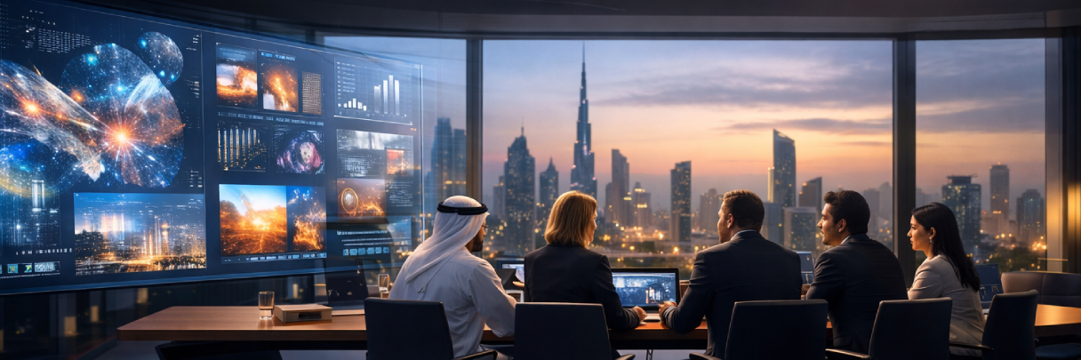 AI-driven content creation in a Dubai corporate office