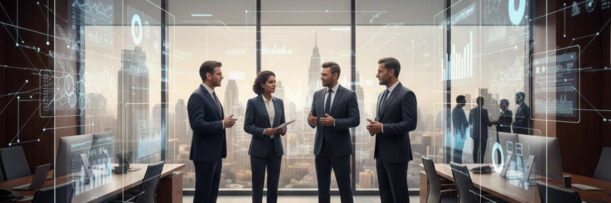 Executive team using an intelligent assistant in a UAE office